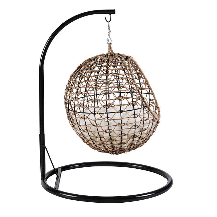 Medium Brown Rattan Hanging Egg Cat Condo with Cotton Cushion