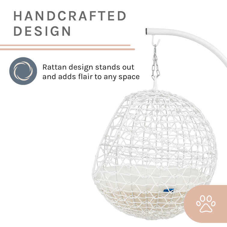 Medium White Rattan Hanging Egg Cat Bed