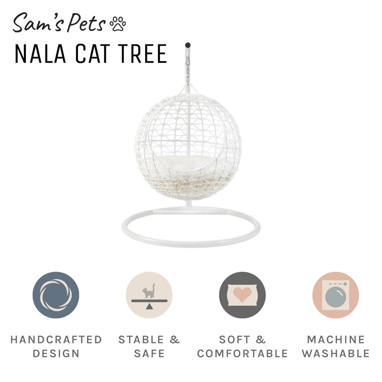 Medium White Rattan Hanging Egg Cat Bed
