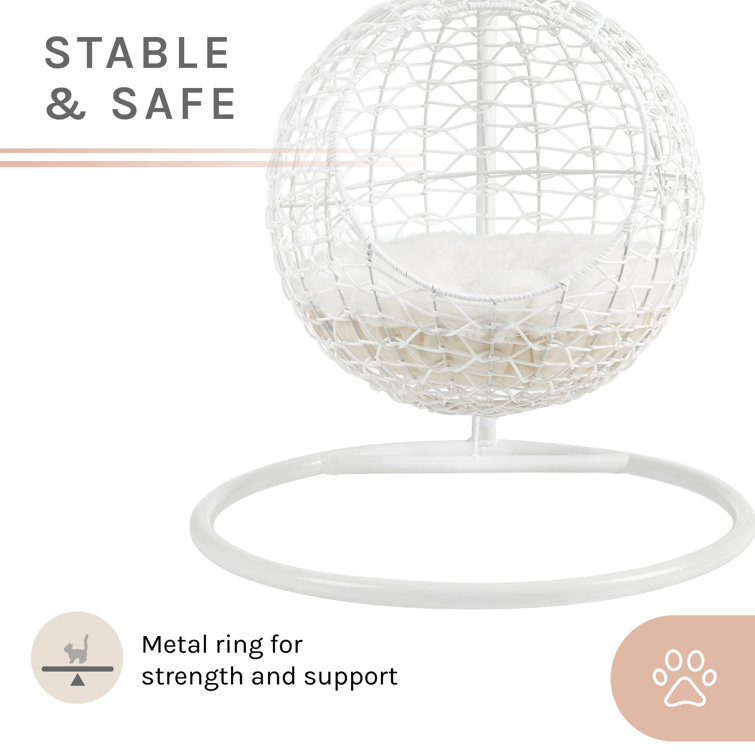 Medium White Rattan Hanging Egg Cat Bed