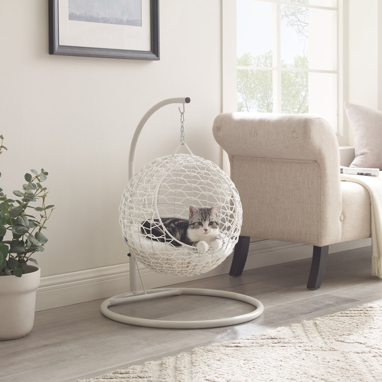 Medium White Rattan Hanging Egg Cat Bed