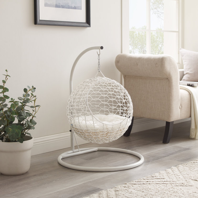 Medium White Rattan Hanging Egg Cat Bed