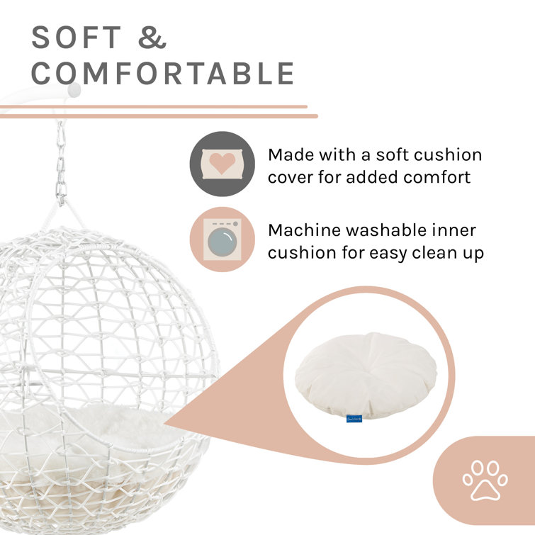 Medium White Rattan Hanging Egg Cat Bed