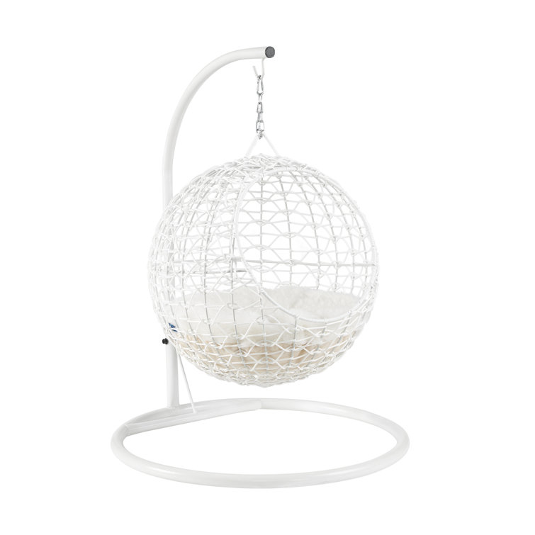 Medium White Rattan Hanging Egg Cat Bed