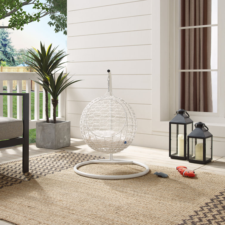 Medium White Rattan Hanging Egg Cat Bed
