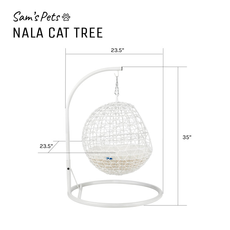 Medium White Rattan Hanging Egg Cat Bed