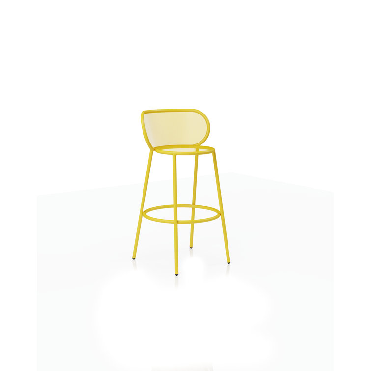 Lemon Yellow Steel Low Back Patio Bar Stool