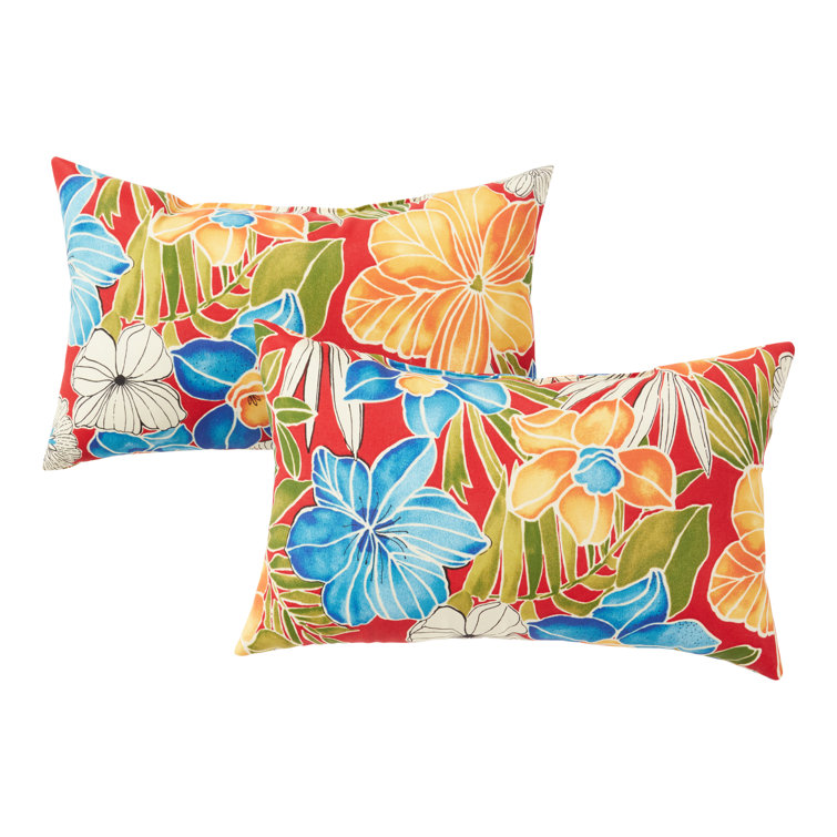 Aloha Red Floral Outdoor Rectangle Throw Pillows Set of 2