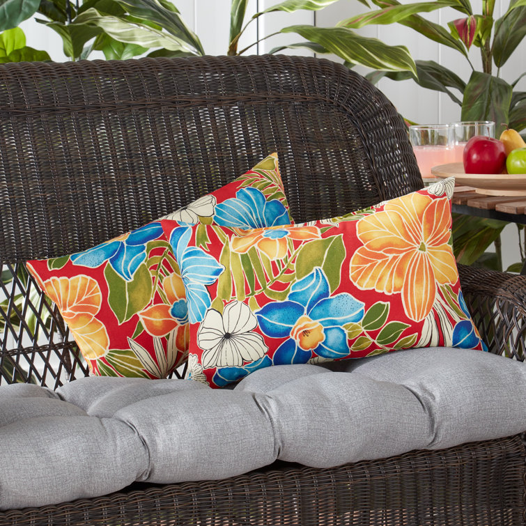 Aloha Red Floral Outdoor Rectangle Throw Pillows Set of 2