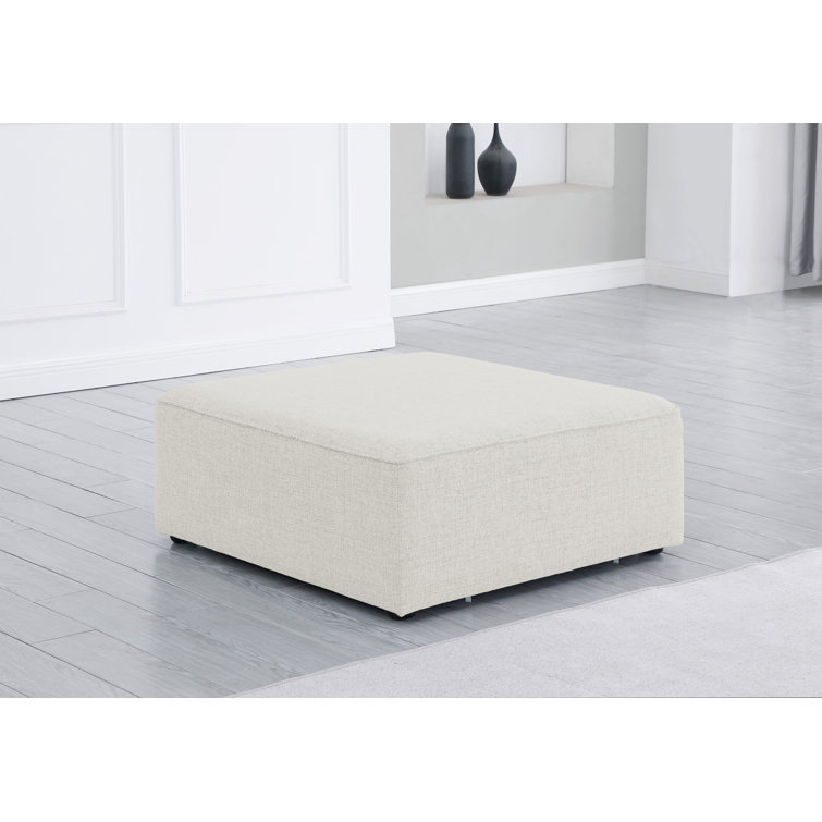 Cube Cream Linen Modular Ottoman with Latches