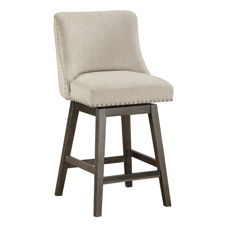 Granville 26'' Swivel Counter Stool with Wheat Beige Fabric and Gray Wood