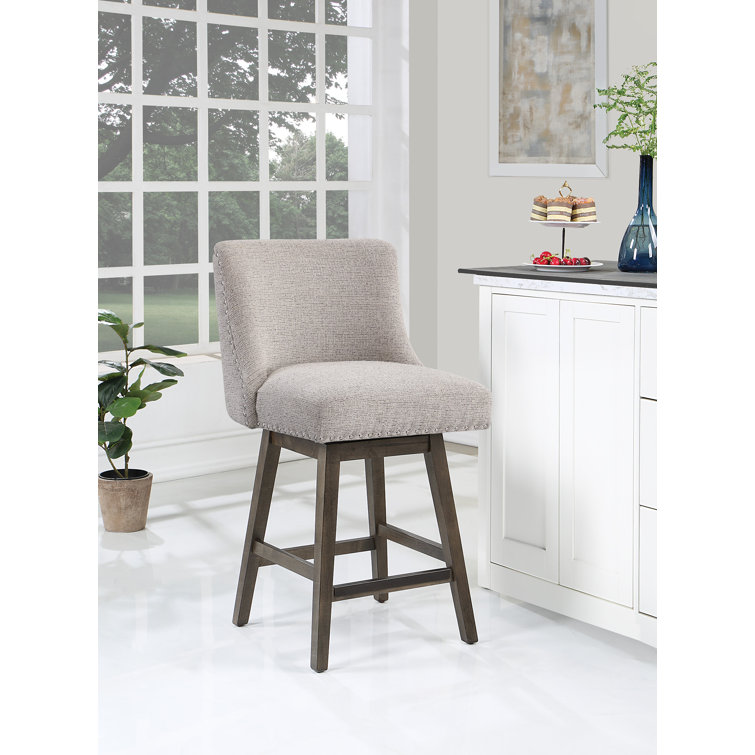 Granville 26'' Swivel Counter Stool with Wheat Beige Fabric and Gray Wood