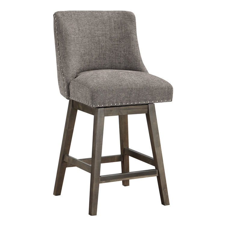 Granville Charcoal Fabric Swivel Counter Stool with Gray Wood Frame