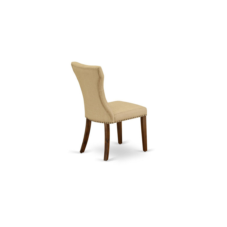 Antique Walnut 11-Piece Dining Set with Removable Leaf and Linen Chairs