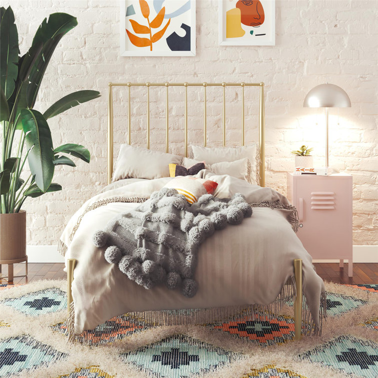Twin Gold Metal Platform Bed with Headboard and Slats