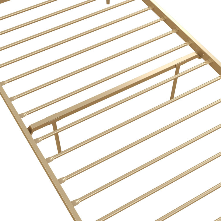 Twin Gold Metal Platform Bed with Headboard and Slats