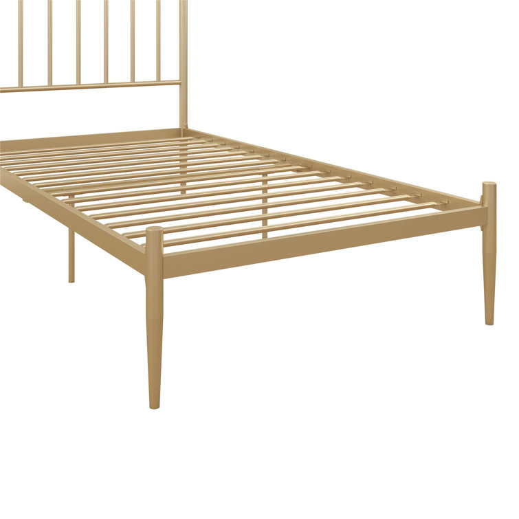 Twin Gold Metal Platform Bed with Headboard and Slats