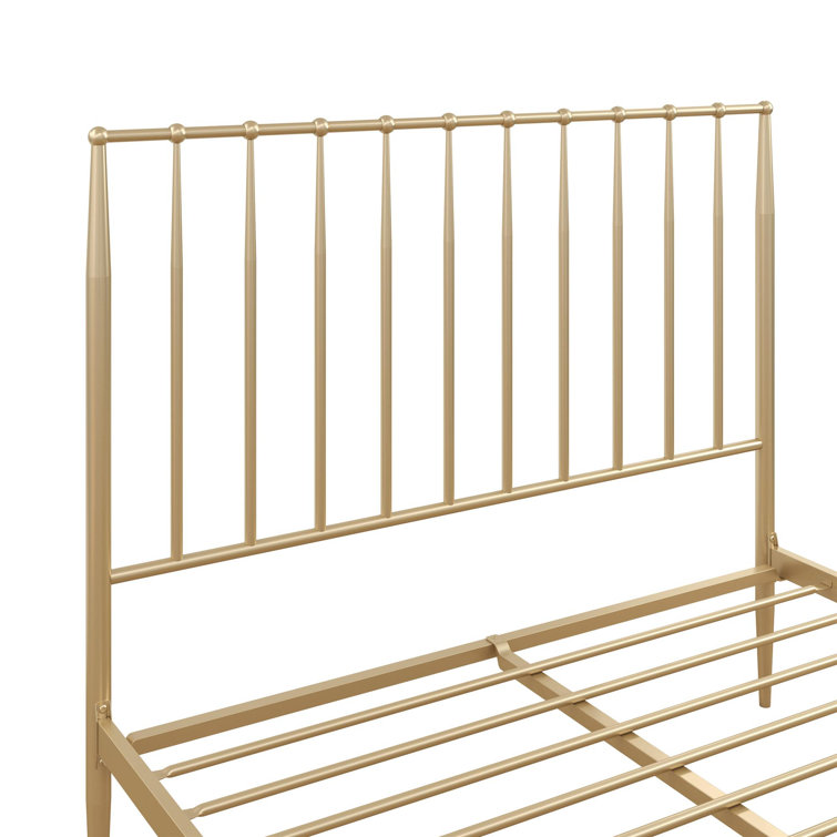 Giulia Gold Queen Metal Platform Bed with Vertical Slat Headboard