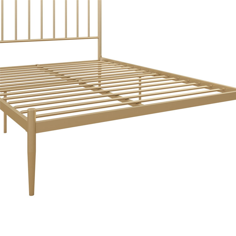 Giulia Gold Queen Metal Platform Bed with Vertical Slat Headboard