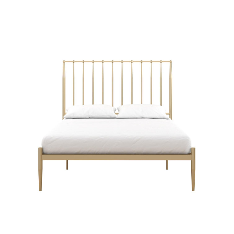 Giulia Gold Queen Metal Platform Bed with Vertical Slat Headboard