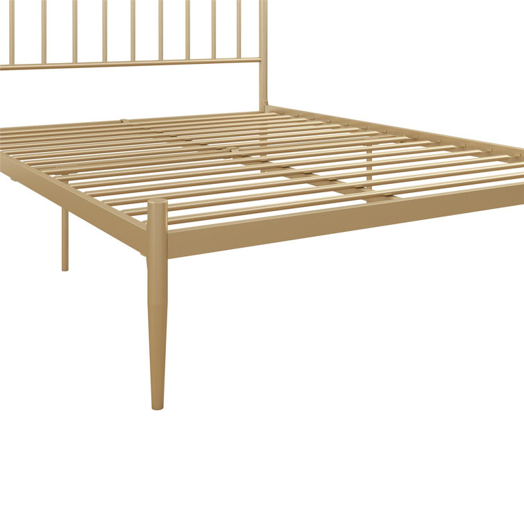 Giulia Gold Queen Metal Platform Bed with Vertical Slat Headboard