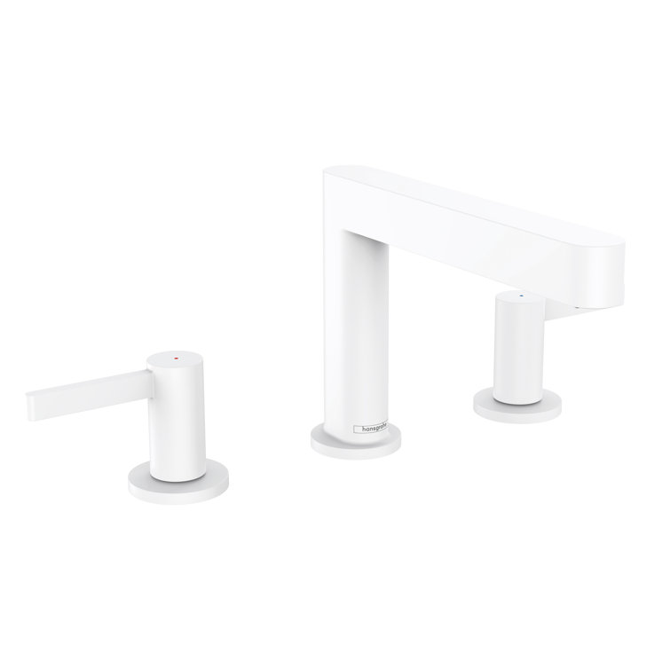 Modern Matte White 3-Hole Widespread Bathroom Faucet with Push-Open Drain