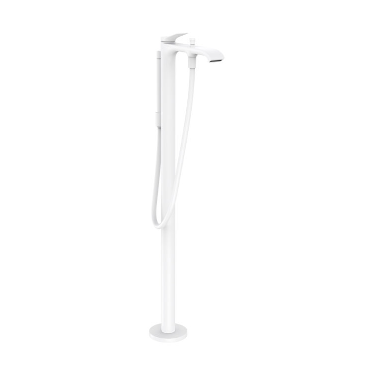Matte White Freestanding Single Hole Bathtub Faucet with Handshower