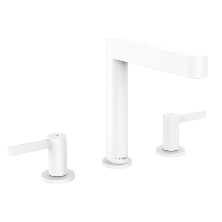 Matte White Modern Widespread Brass Faucet with Pop-up Drain