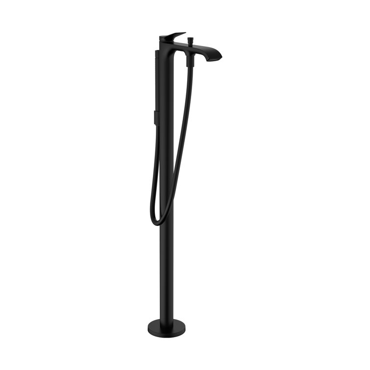 Matte Black Brass Floor Mounted Bathtub Faucet with Handshower