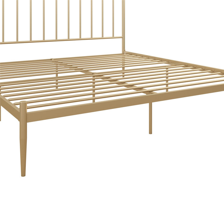 Giulia Gold Queen Metal Platform Bed with Vertical Slat Headboard