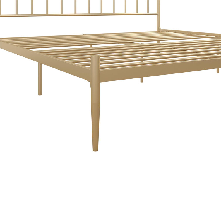 Giulia Gold Queen Metal Platform Bed with Vertical Slat Headboard