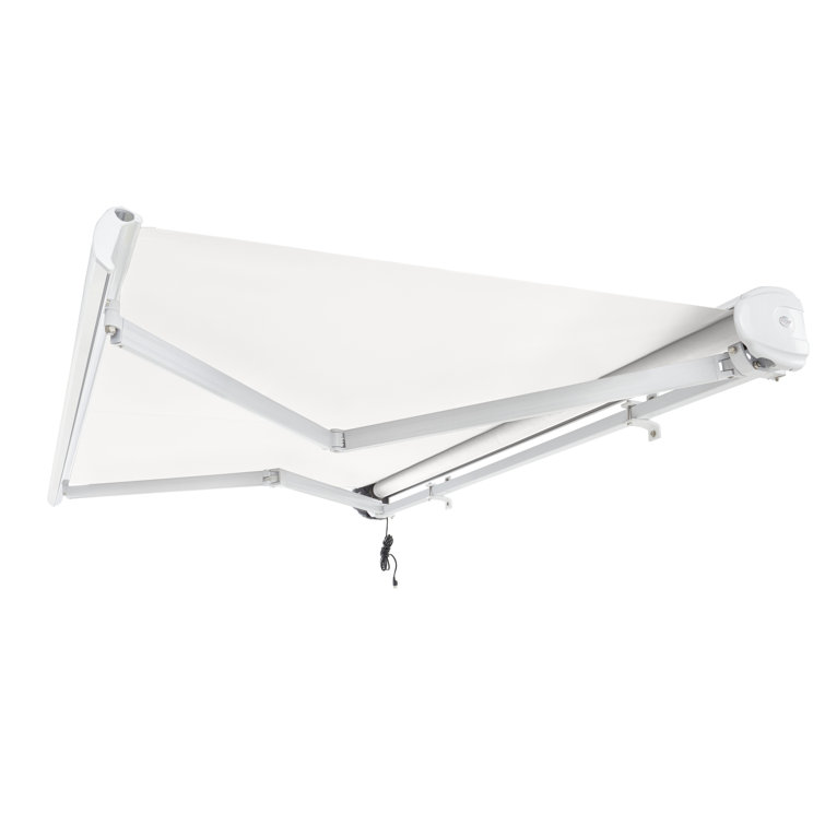 Off-White Acrylic Motorized Retractable Patio Awning with Steel Frame