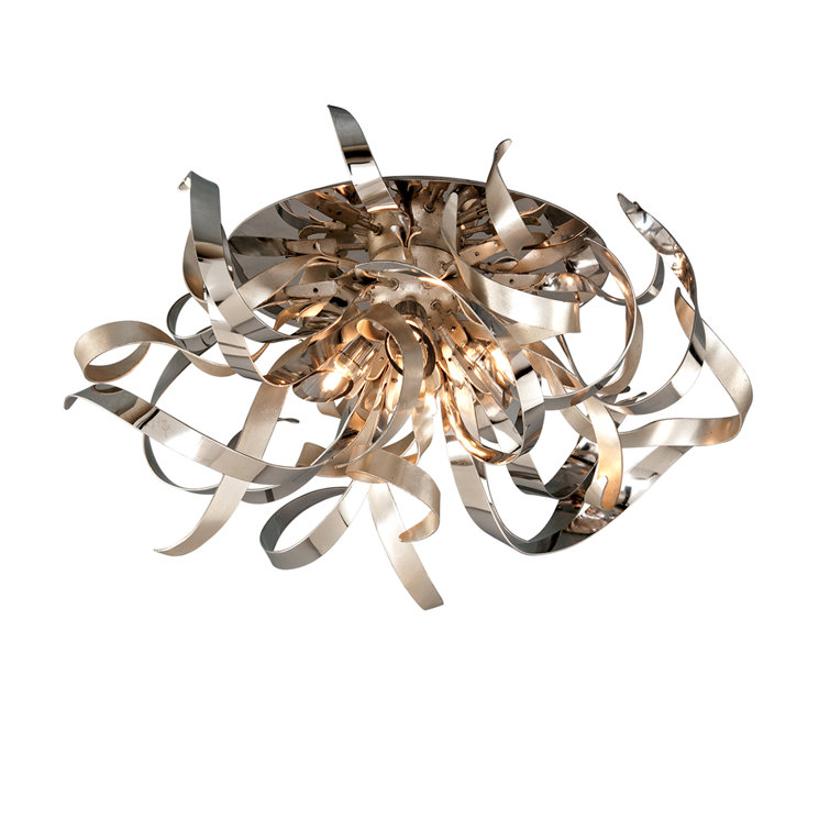 Silver Leaf Polished Stainless 4-Light Semi Flush Mount