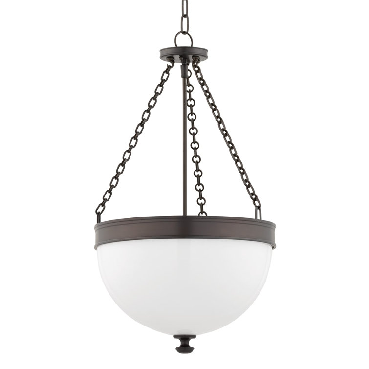 Historic Bronze 3-Light Pendant with Opal Glass Shade
