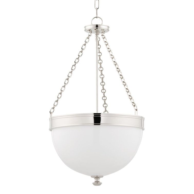Elegant 3-Light Polished Nickel Pendant with Opal Glass Bowl