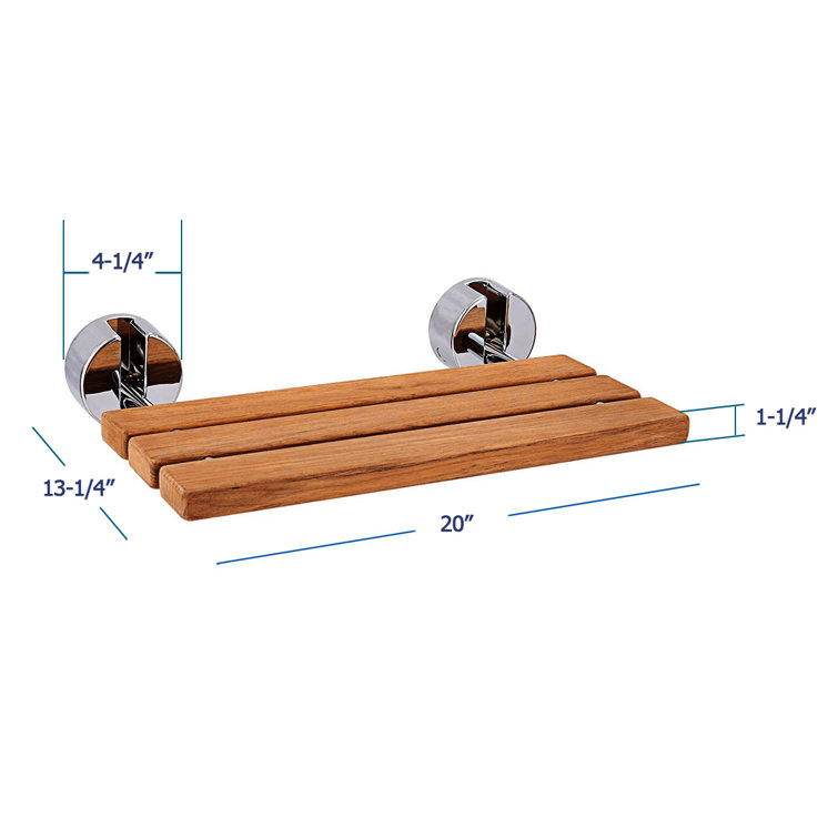 20" Teak Wood Folding Wall Mounted Shower Seat with Stainless Steel Hardware