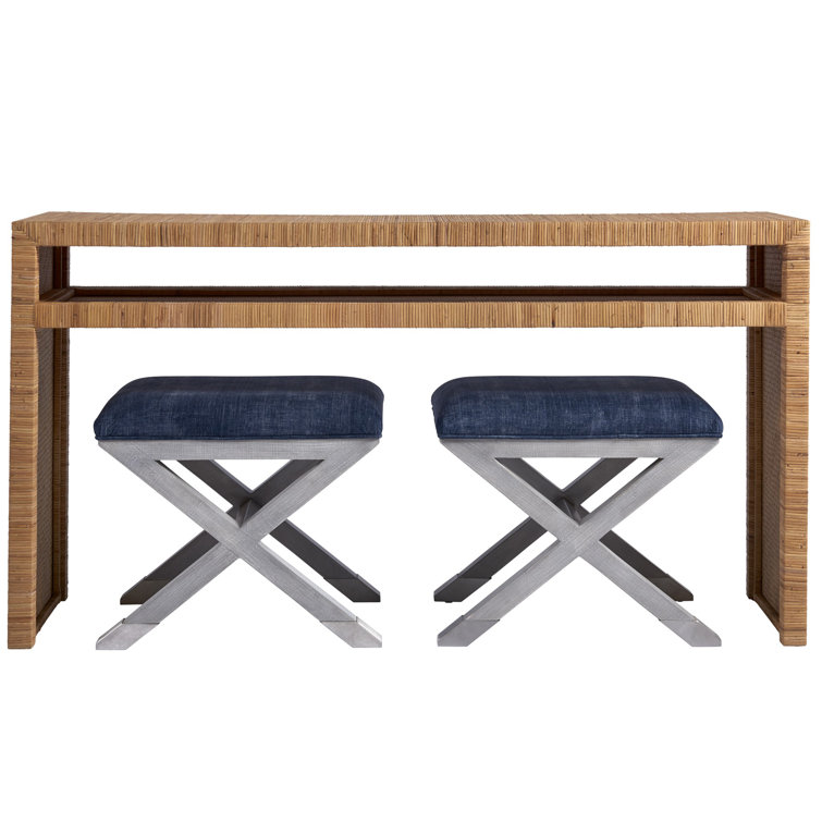 Long Key 60'' Coastal Brown Rattan Console Table with Storage