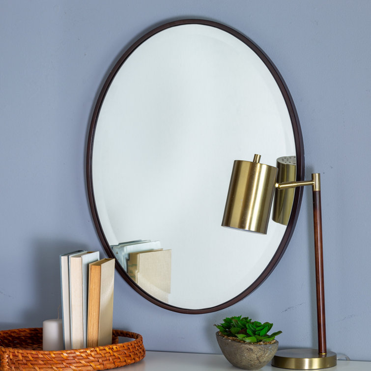 Mocha Oval Wood Wall Mirror with Silver Accents
