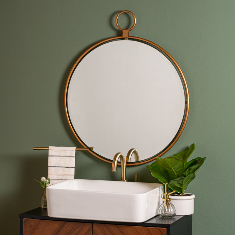 Elegant Traditional Bronze Gold Round Beveled Vanity Mirror