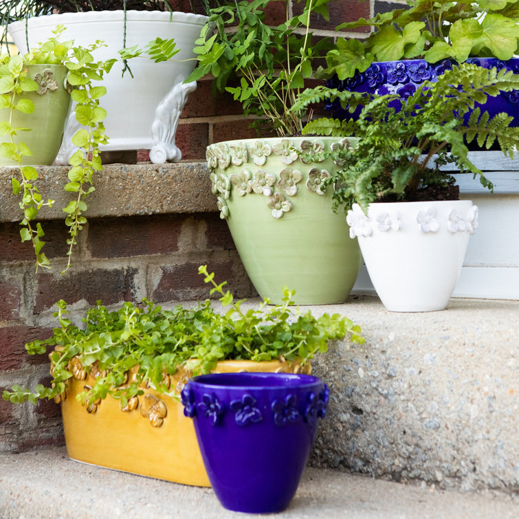 White Ceramic Handsculpted Medium Cachepot for Indoor/Outdoor Use