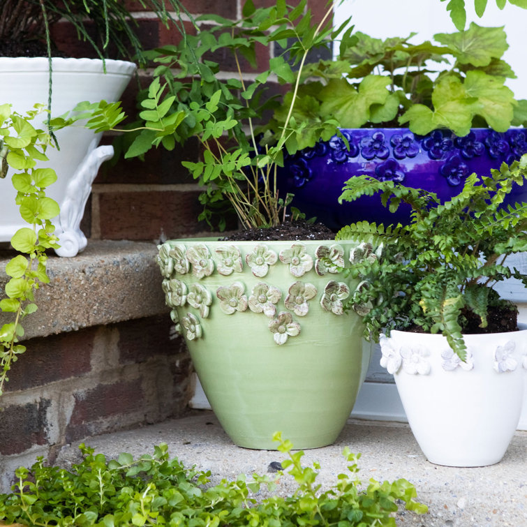 White Ceramic Handsculpted Medium Cachepot for Indoor/Outdoor Use
