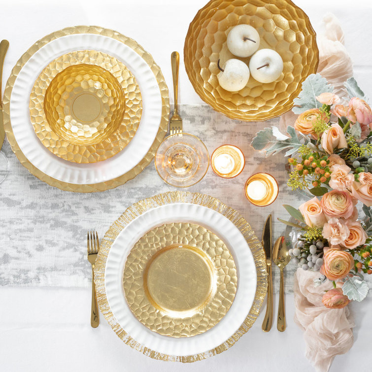 Rufolo 8.5" Round Glass Salad Plate with Platinum Honeycomb