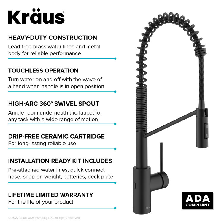 Matte Black Touchless Pull-Down Kitchen Faucet with Spray