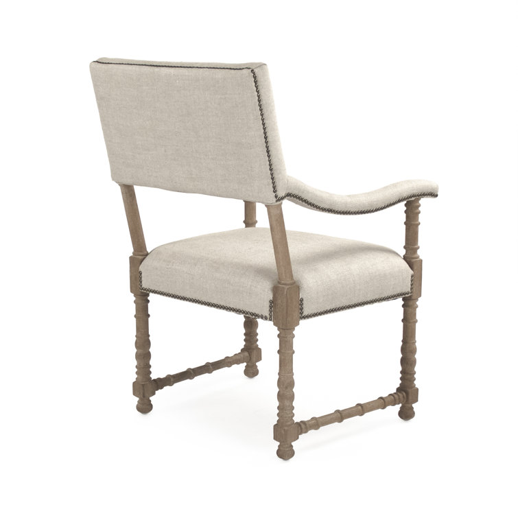 Silas Limed Grey Oak Upholstered Armchair with Brass Nailheads