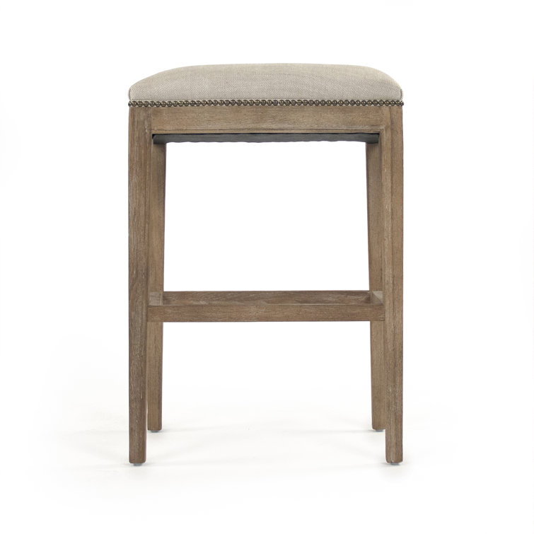 Limed Grey Oak Frame Bar Stool with Oatmeal Polyester Upholstery