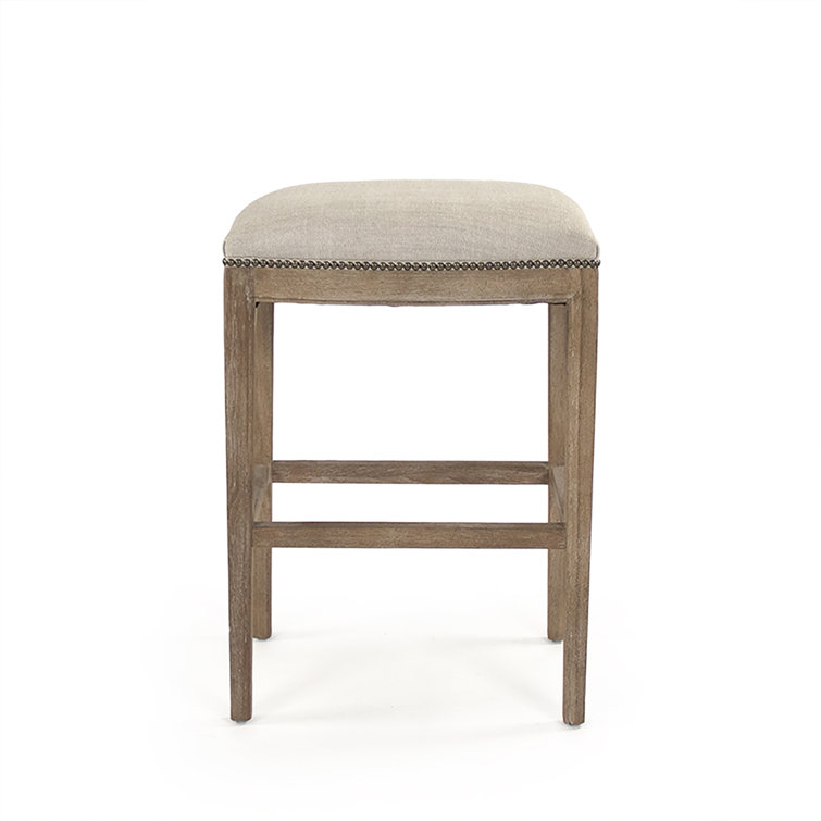 Limed Grey Oak Frame Bar Stool with Oatmeal Polyester Upholstery