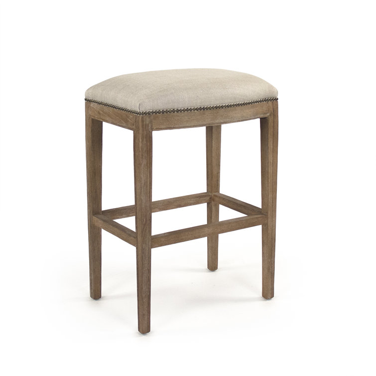 Limed Grey Oak Frame Bar Stool with Oatmeal Polyester Upholstery