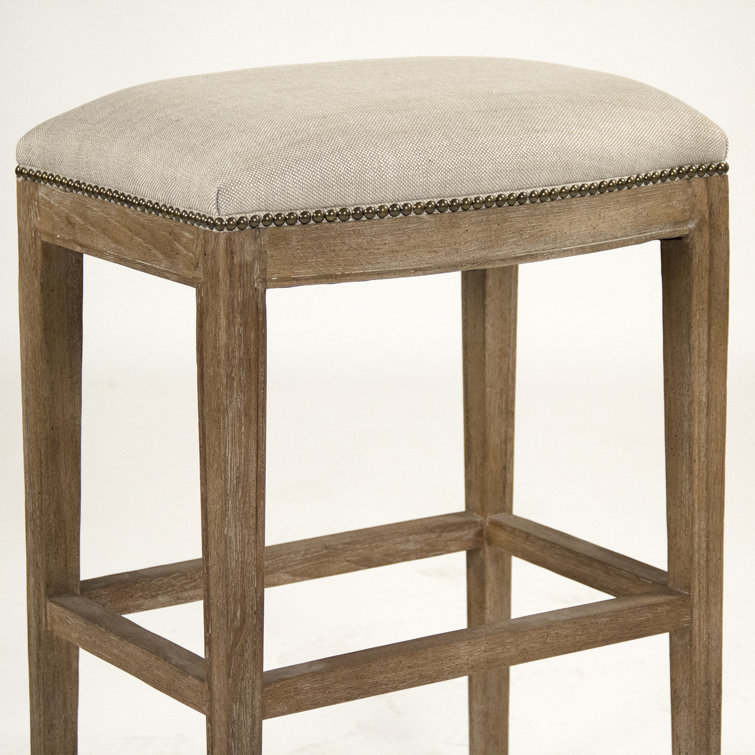 Limed Grey Oak Frame Bar Stool with Oatmeal Polyester Upholstery