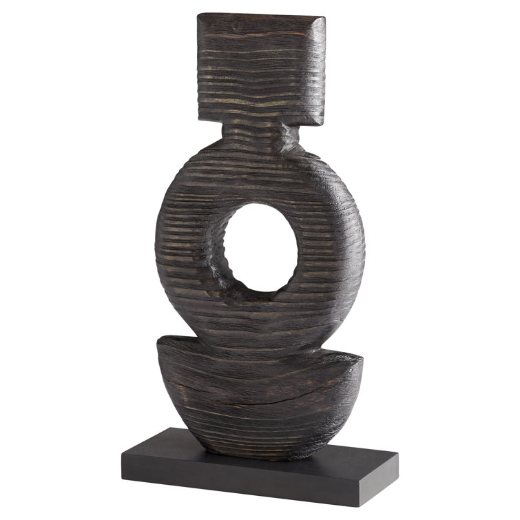 Cyan Dark Oval 16.5" Tall Black Wood Abstract Sculpture