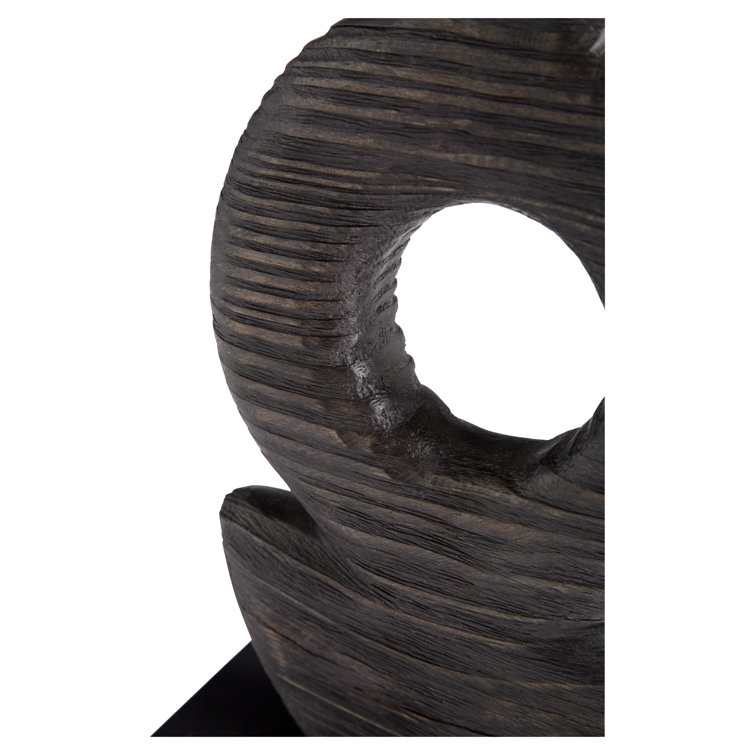 Cyan Dark Oval 16.5" Tall Black Wood Abstract Sculpture